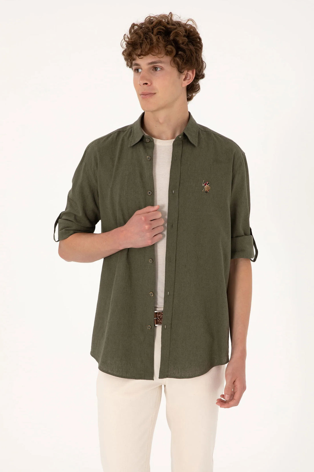 U.S. Polo Assn. Dark Khaki Men Dark Khaki Long Sleeve Shirt SKU: G081SZ0040 2082527_VR111 Image 01