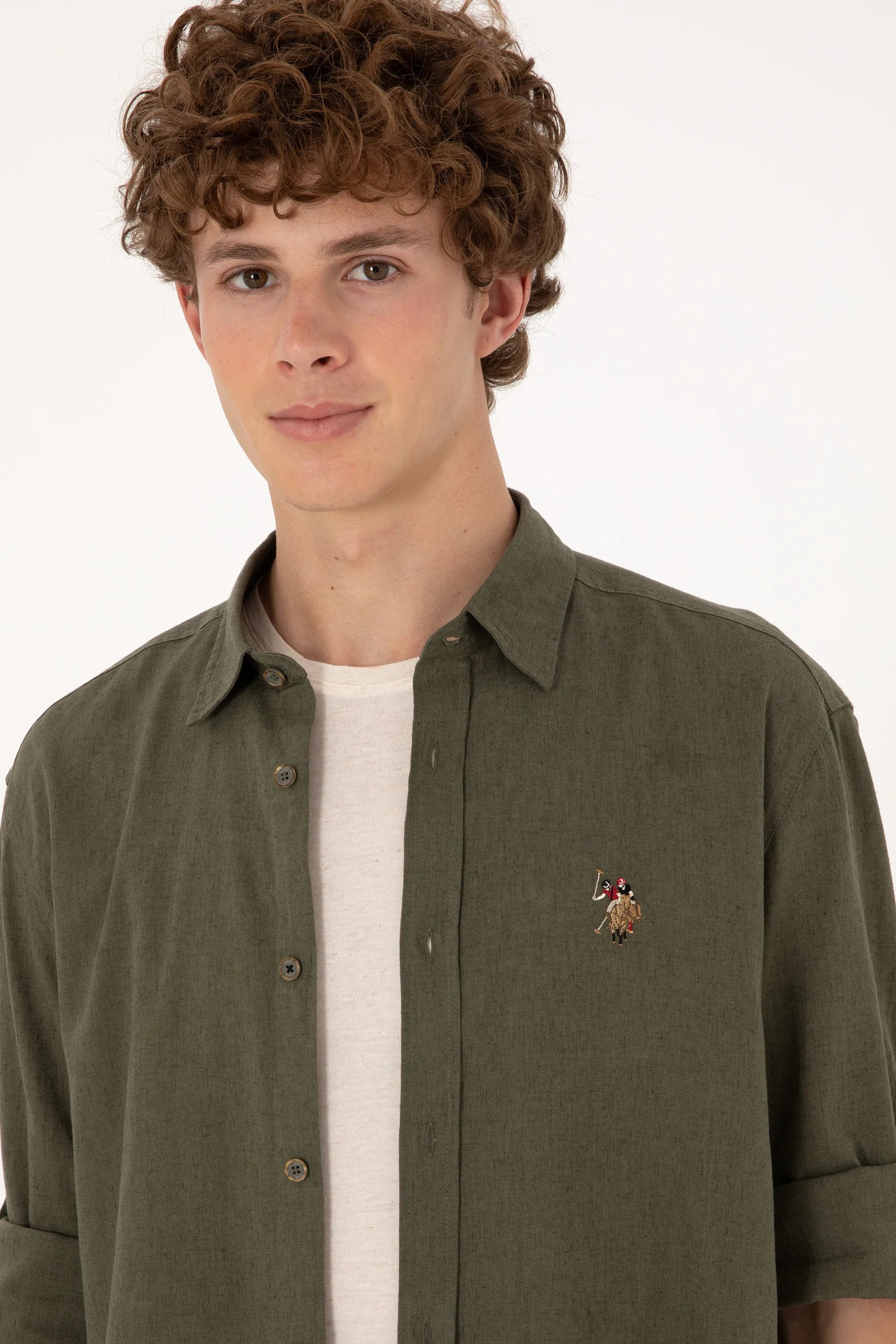 U.S. Polo Assn. Dark Khaki Men Dark Khaki Shirt Long Sleeve SKU: G081SZ0040 2082527_VR111 Image 02