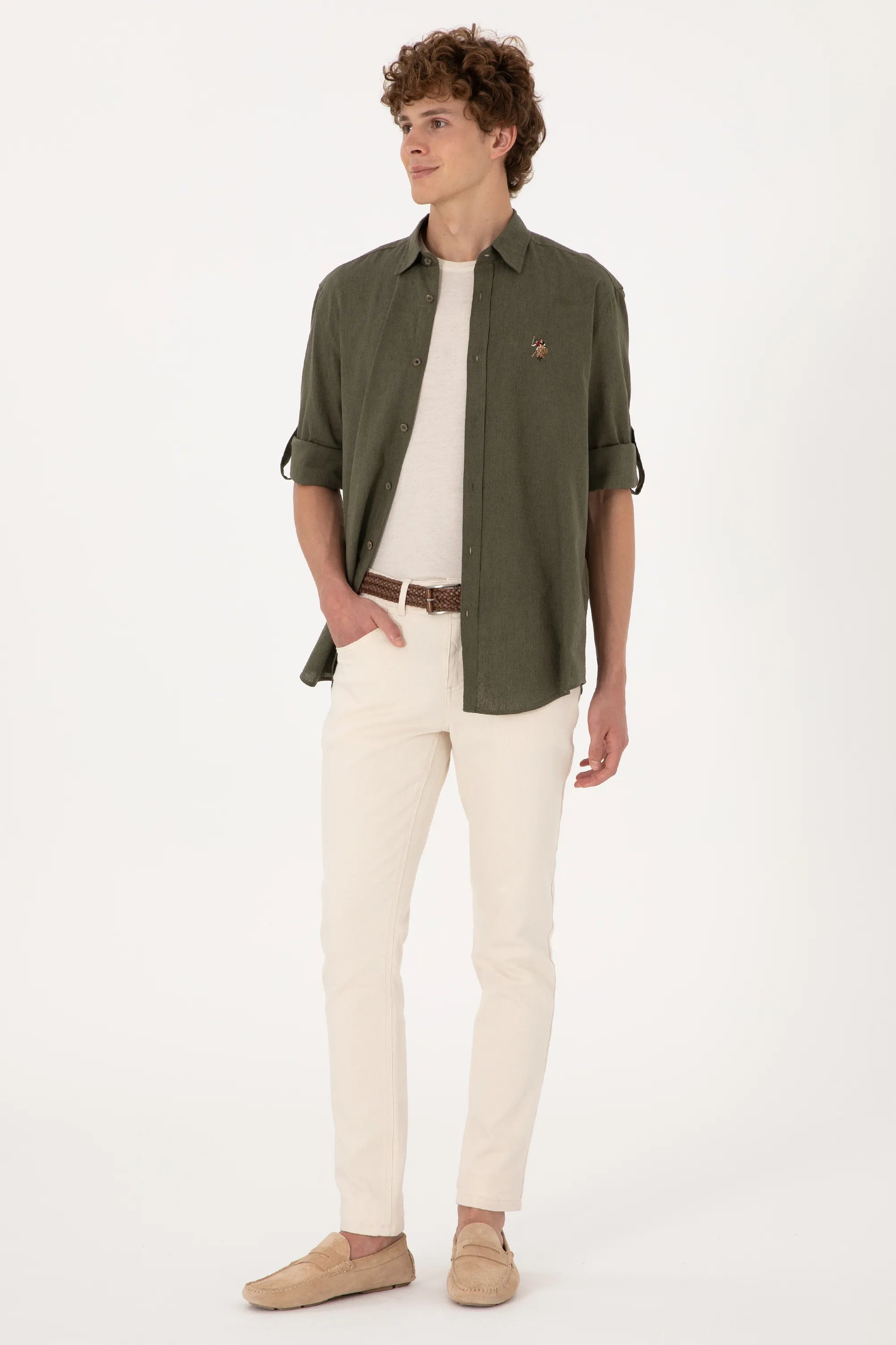 U.S. Polo Assn. Dark Khaki Men Dark Khaki Shirt Long Sleeve SKU: G081SZ0040 2082527_VR111 Image 04