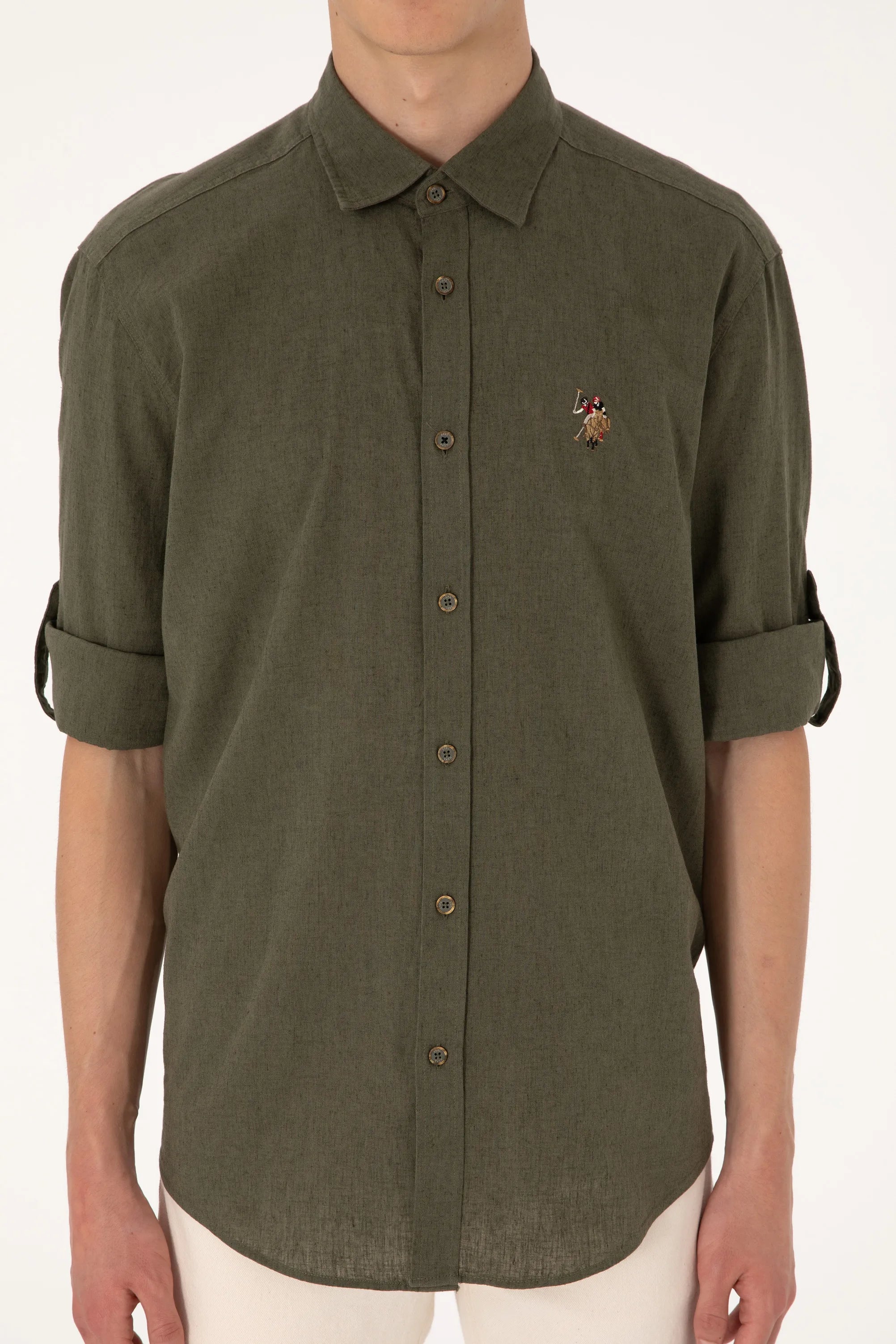 U.S. Polo Assn. Dark Khaki Men Dark Khaki Long Sleeve Shirt SKU: G081SZ0040 2082527_VR111 Image 06