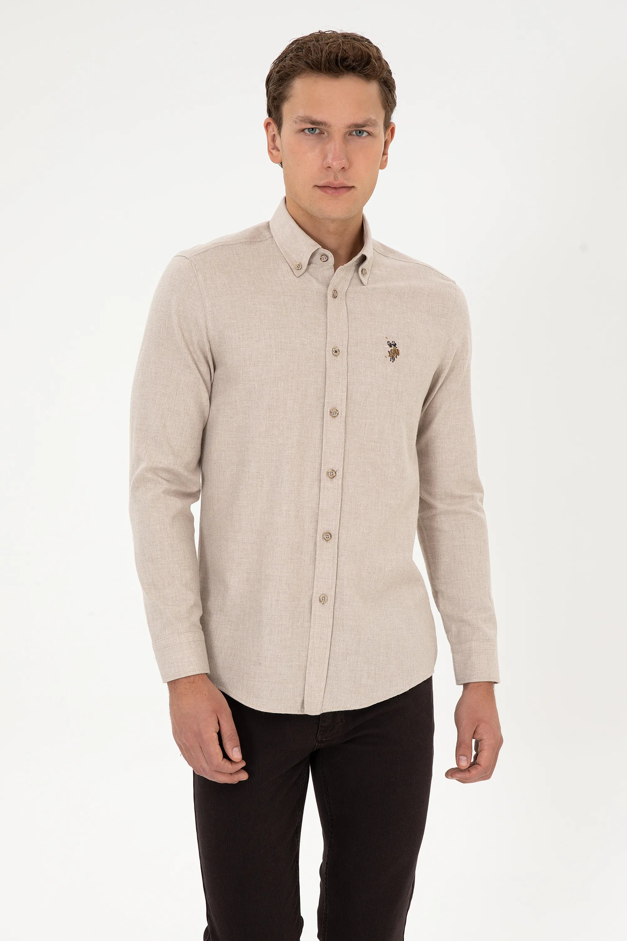 U.S. Polo Assn._Beige_Beige Button Down Shirt_G081SZ0040 2225603_VR088_03