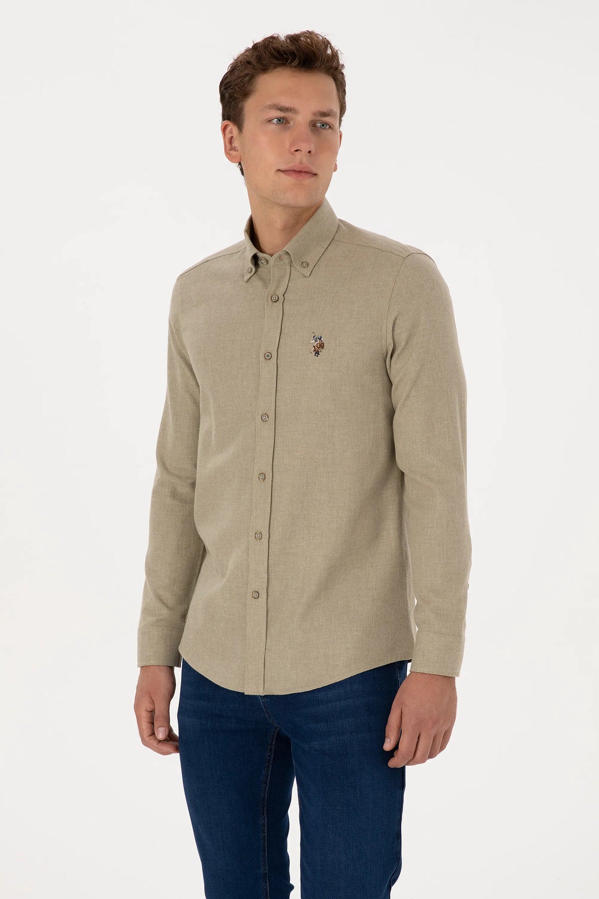 U.S. Polo Assn. Light Khaki Men Light Khaki Long Sleeve Flannel Shirt SKU: G081SZ0040 2225603_VR183 Image 03