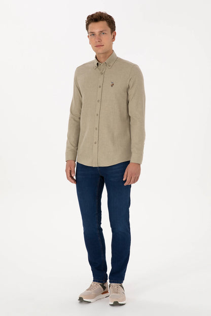 U.S. Polo Assn. Light Khaki Men Light Khaki Long Sleeve Flannel Shirt SKU: G081SZ0040 2225603_VR183 Image 04