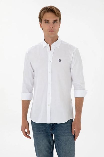 U.S. Polo Assn. White Men White Long Sleeve Slim Fit Poplin Shirt SKU: G081SZ0040 2225630_VR013 Image 01