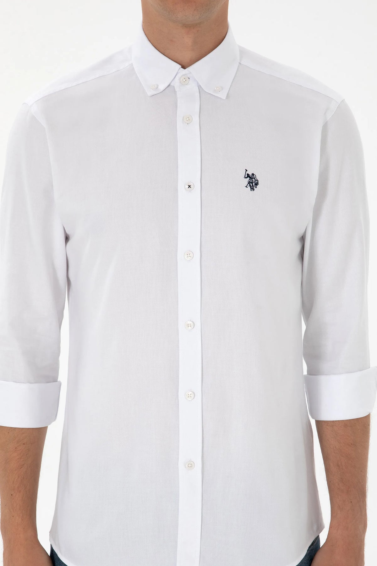 U.S. Polo Assn. White Men White Long Sleeve Slim Fit Poplin Shirt SKU: G081SZ0040 2225630_VR013 Image 06