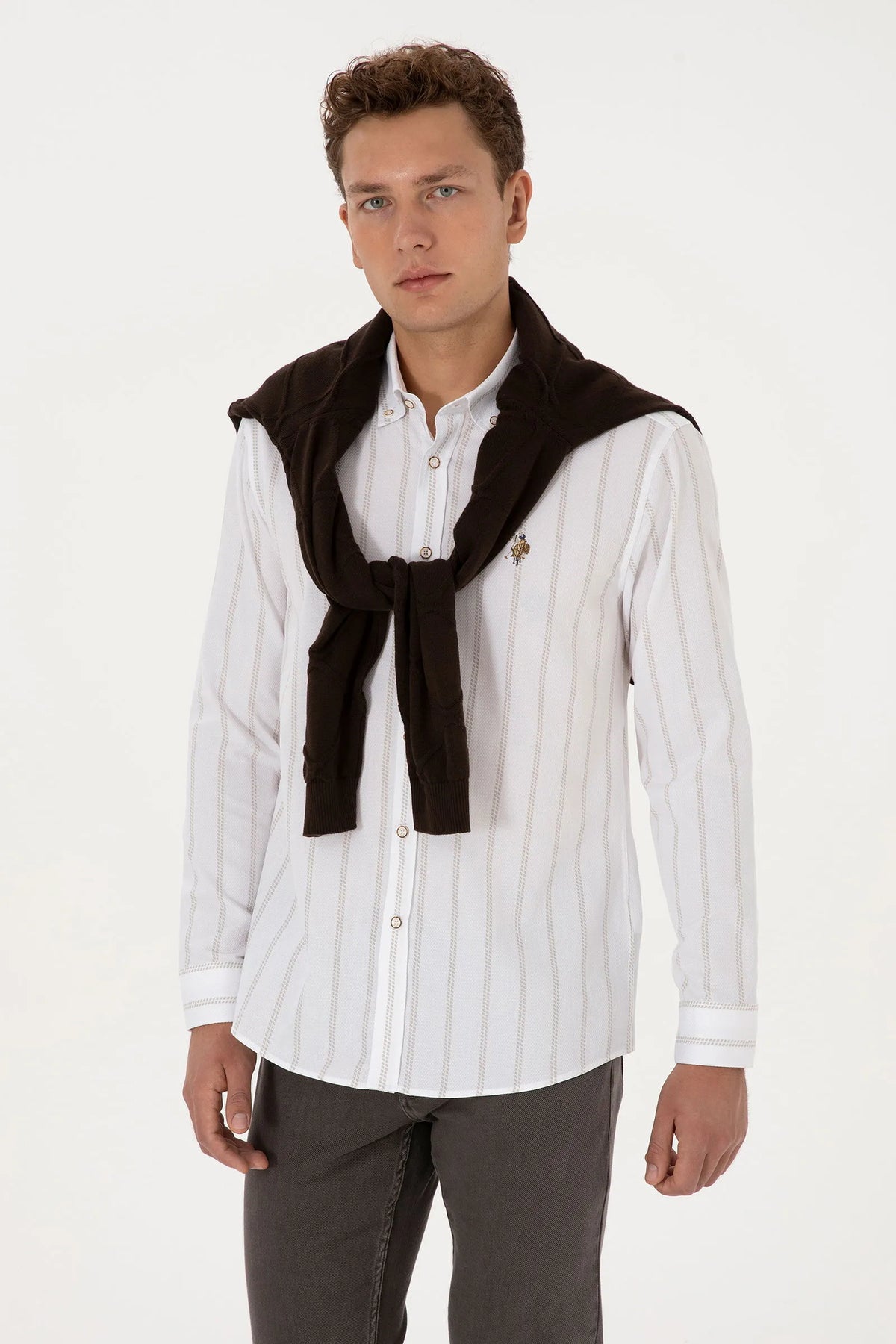 U.S. Polo Assn. Stone Men Stone Long Sleeve Striped Shirt SKU: G081SZ0040 2234519_VR049 Image 01