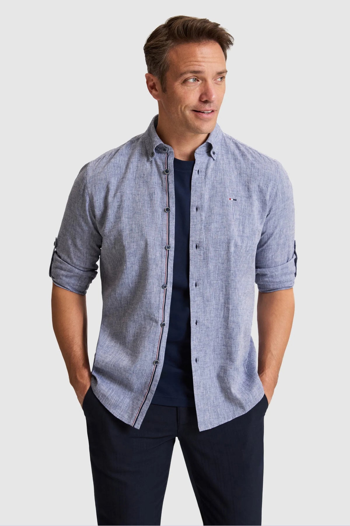 U.S. Polo Assn. Indigo Men Indigo Long Sleeve Chambray Shirt SKU: G081SZ0040 PU-10238_VR028 Image 01