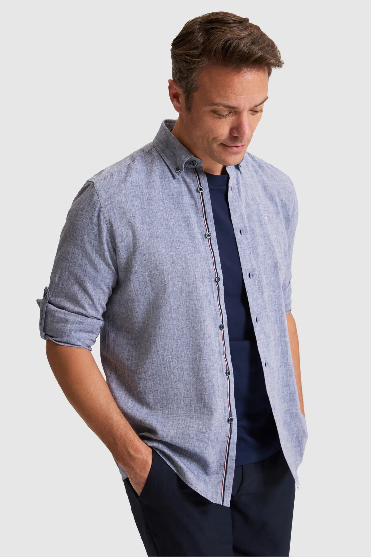 U.S. Polo Assn. Indigo Men Indigo Long Sleeve Chambray Shirt SKU: G081SZ0040 PU-10238_VR028 Image 03