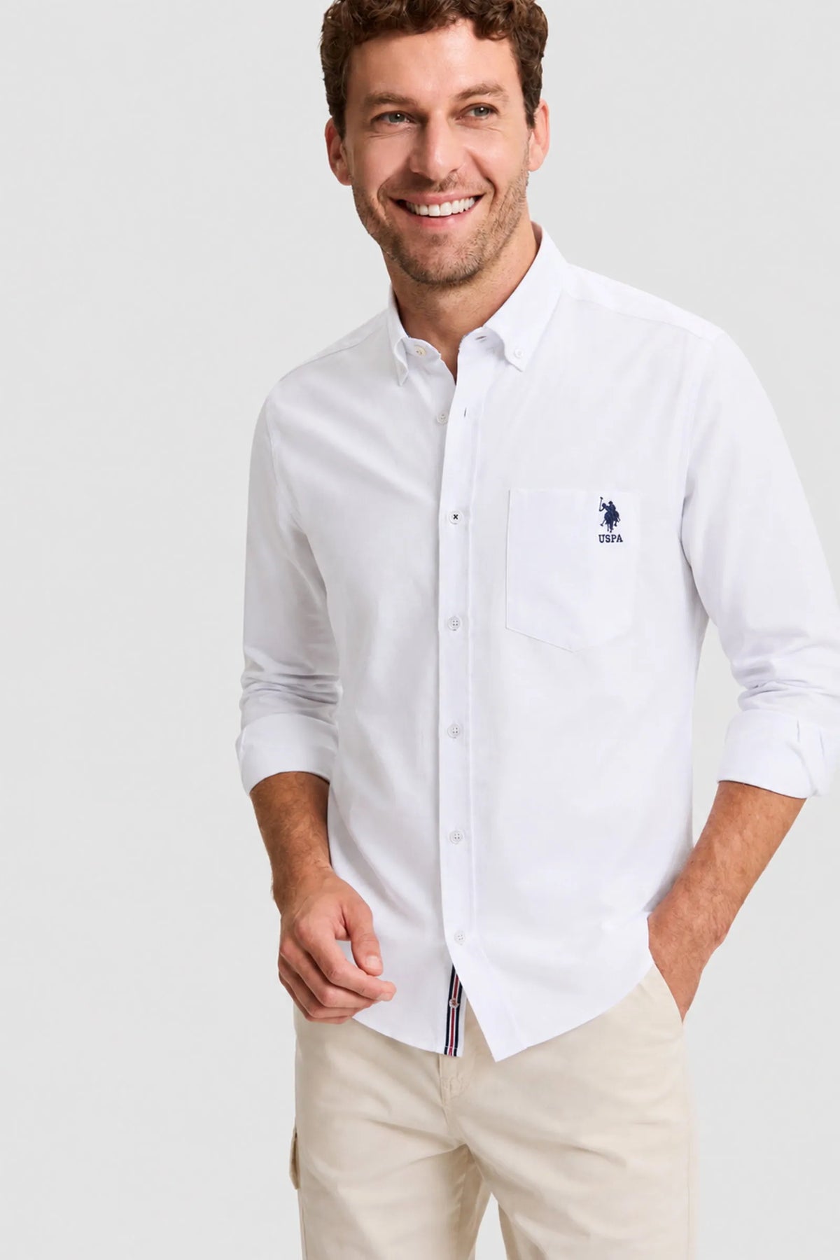 U.S. Polo Assn. White Men White Long Sleeve Pocket Oxford Shirt SKU: G081SZ0040 PU-14147_VR013 Image 01