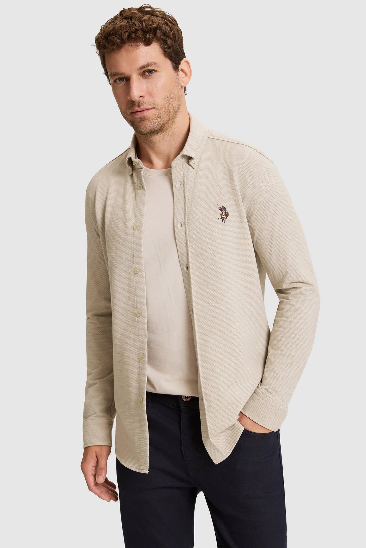 U.S. Polo Assn. Light Khaki Men Light Khaki Long Sleeve Jersey Shirt SKU: G081SZ0040 PU-15081_VR183 Image 01