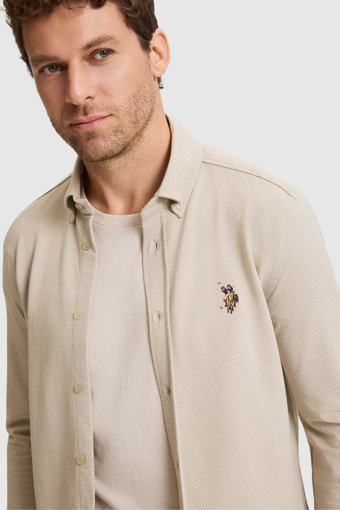 U.S. Polo Assn. Light Khaki Men Light Khaki Long Sleeve Jersey Shirt SKU: G081SZ0040 PU-15081_VR183 Image 02
