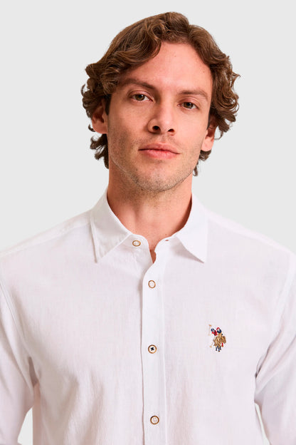 U.S. Polo Assn. White Men White Long Sleeve Linen Blend Shirt SKU: G081SZ0040 PU-8659_VR013 Image 02