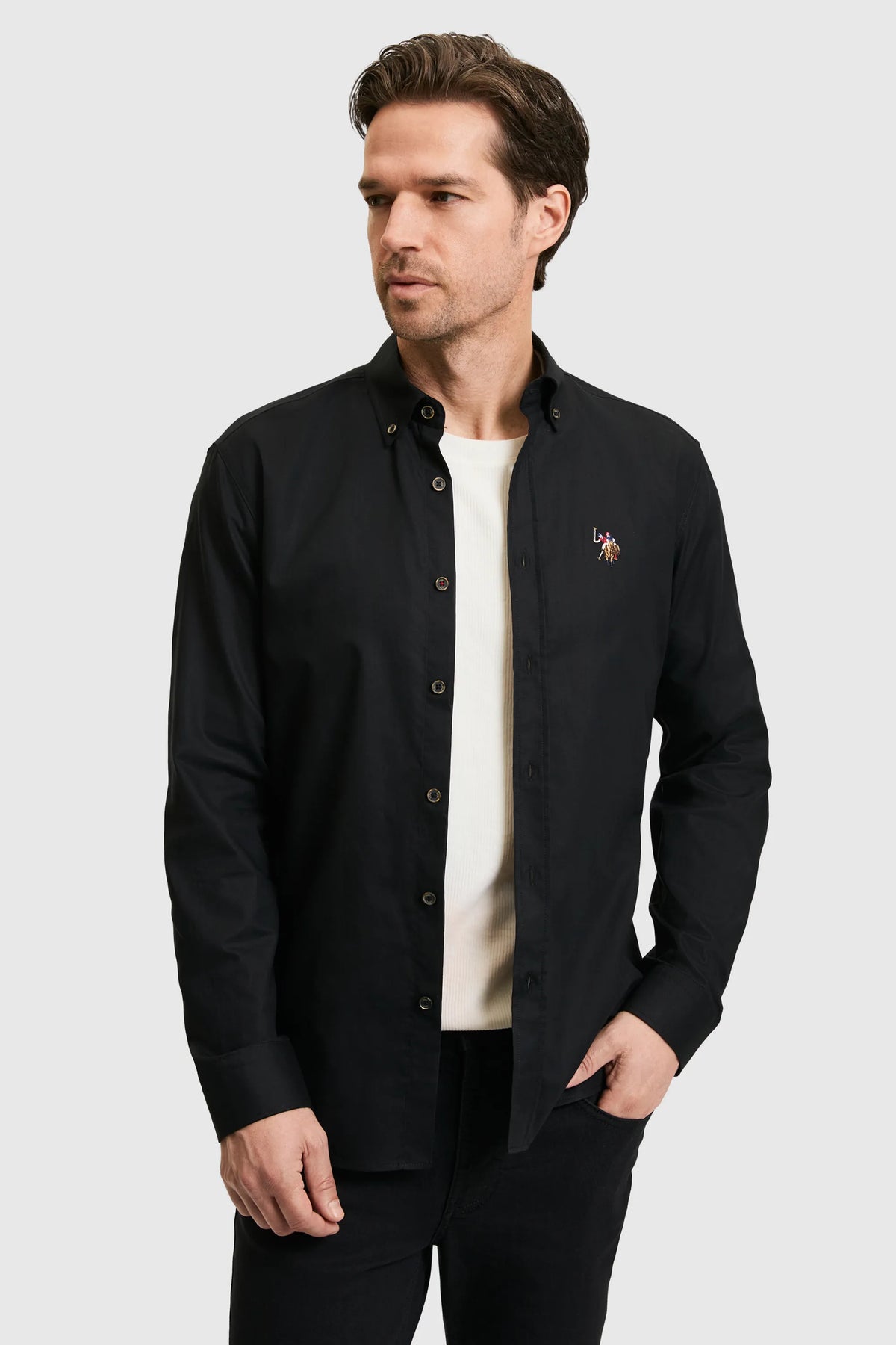 U.S. Polo Assn. Black Men Black Long Sleeve Textured Overshirt Shirt SKU: G081SZ0040 PU-8889_VR046 Image 03