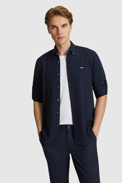 U.S. Polo Assn. Navy Men Navy Long Sleeve Pique Jersey Shirt SKU: G081SZ0040 PU-9545_VR033 Image 03