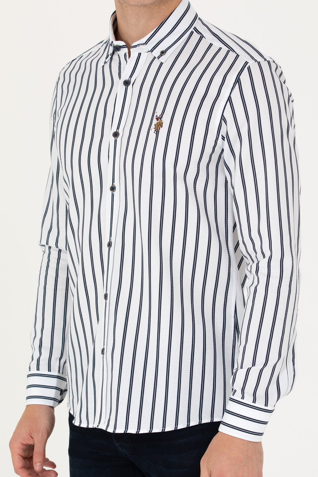 White Shirt With Navy Stripes And Logo_G081SZ0040 1763446_VR033_02