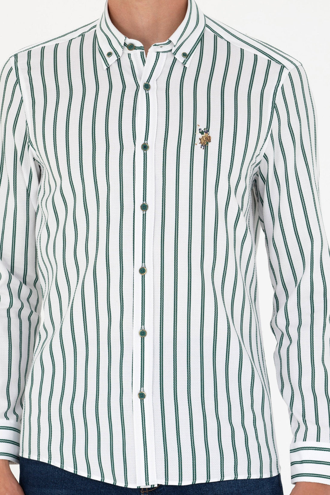 White Shirt With Green Stripes And Logo_G081SZ0040 1763446_VR054_02
