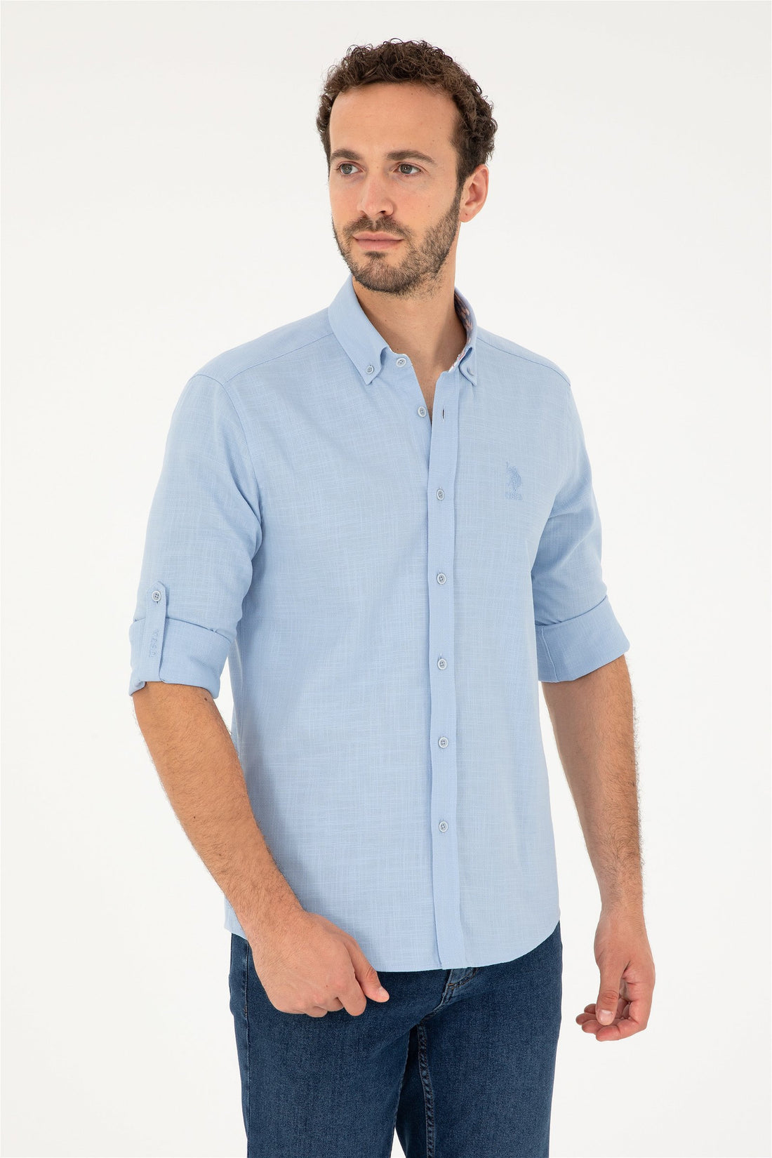 Blue Button Down Woven Shirt_G081SZ0040 1837940_VR003_01