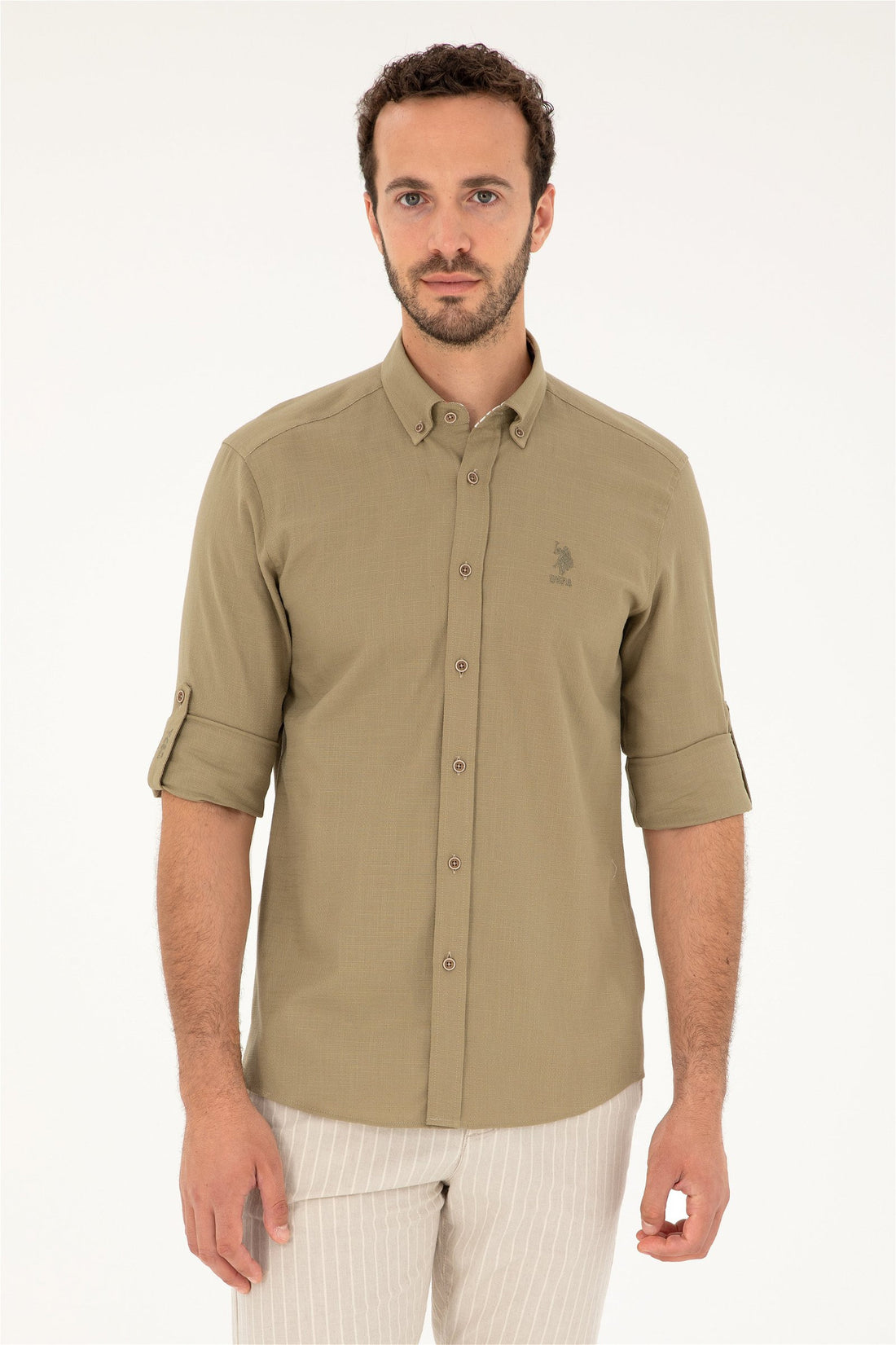 Green Button Down Woven Shirt_G081SZ0040 1837940_VR027_01