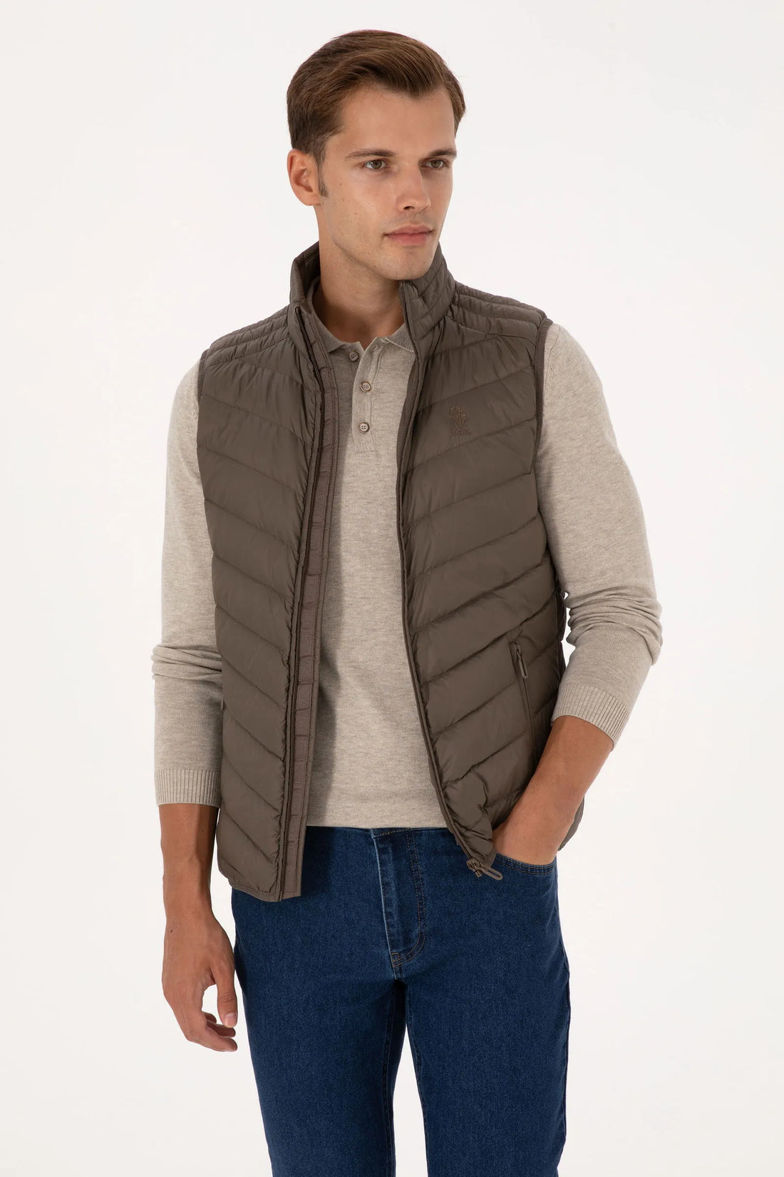 U.S. Polo Assn. Mink Men Mink Quilted Vest Jacket SKU: G081SZ0100 2246365_VR052 Image 01