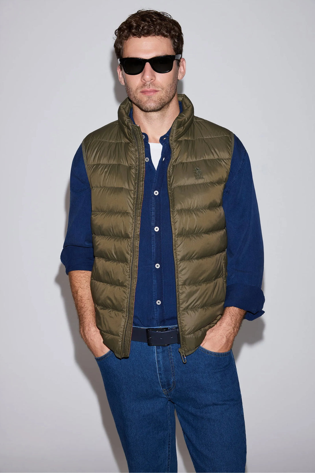 U.S. Polo Assn. Dark Khaki Men Dark Khaki Quilted Vest Jacket SKU: G081SZ0100 PU-13219_VR111 Image 01