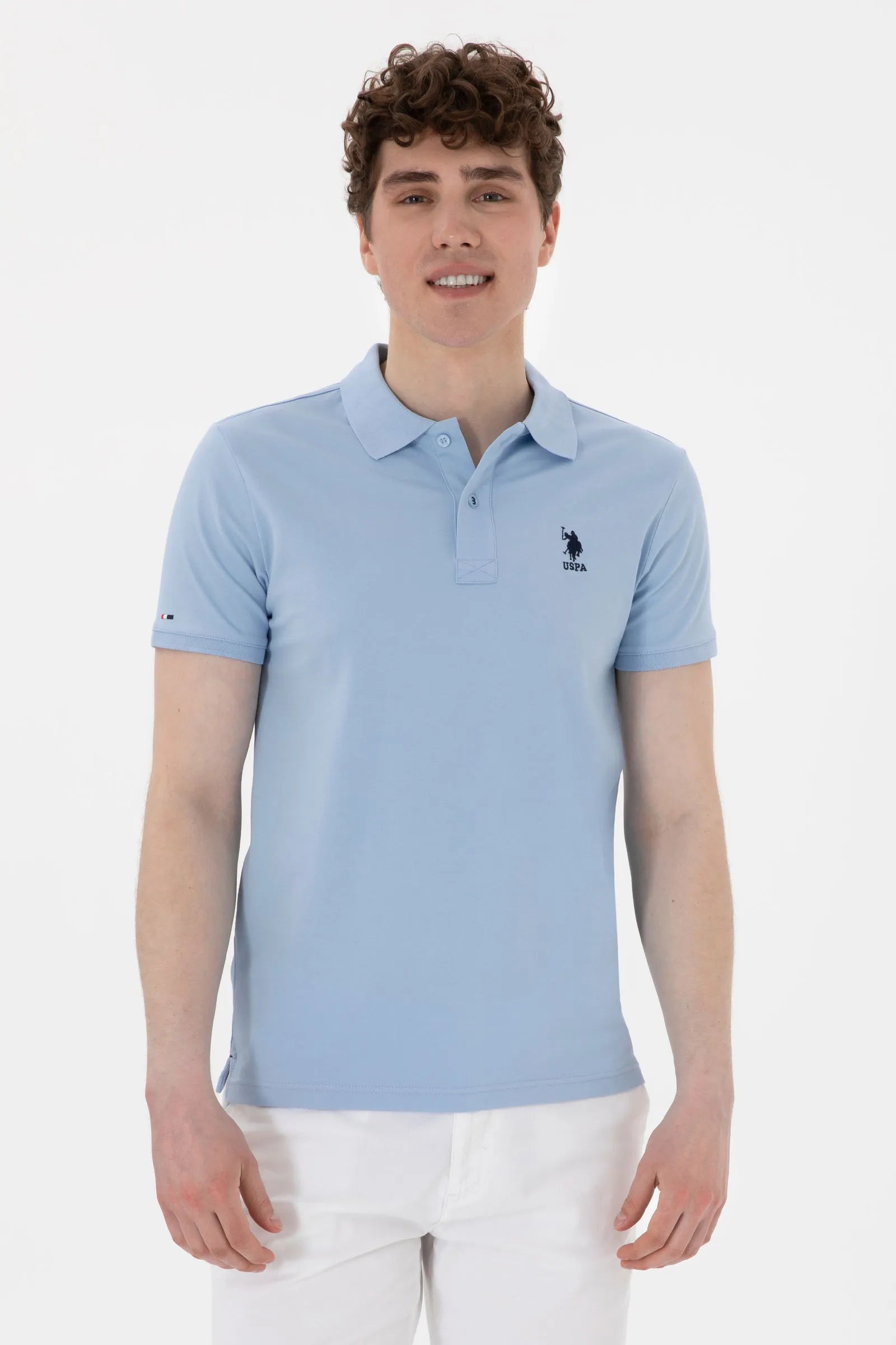 U.S. Polo Assn. Light Blue Men Light Blue Slim Fit Polo Shirt SKU: G081SZ0110 2084040_VR003 Image 01
