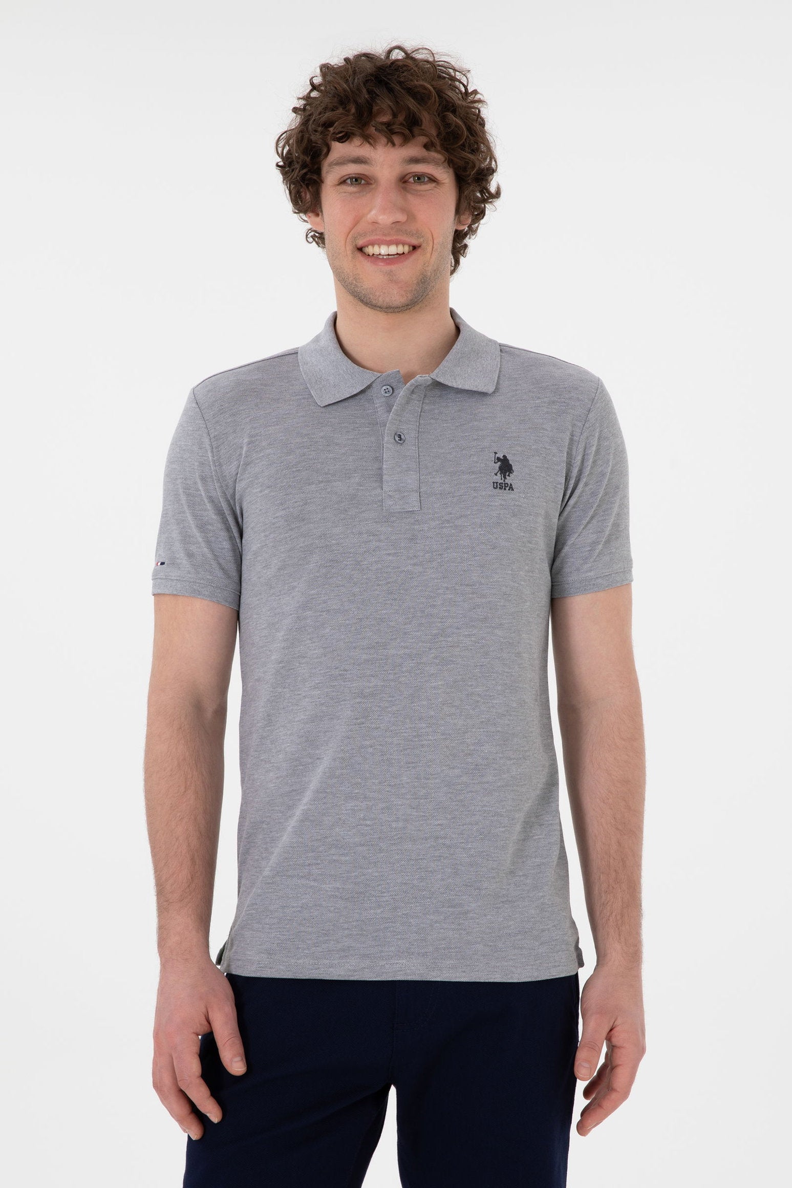 U.S. Polo Assn._Grey Melange Polo Shirt_G081SZ0110 2084410_VR086_01