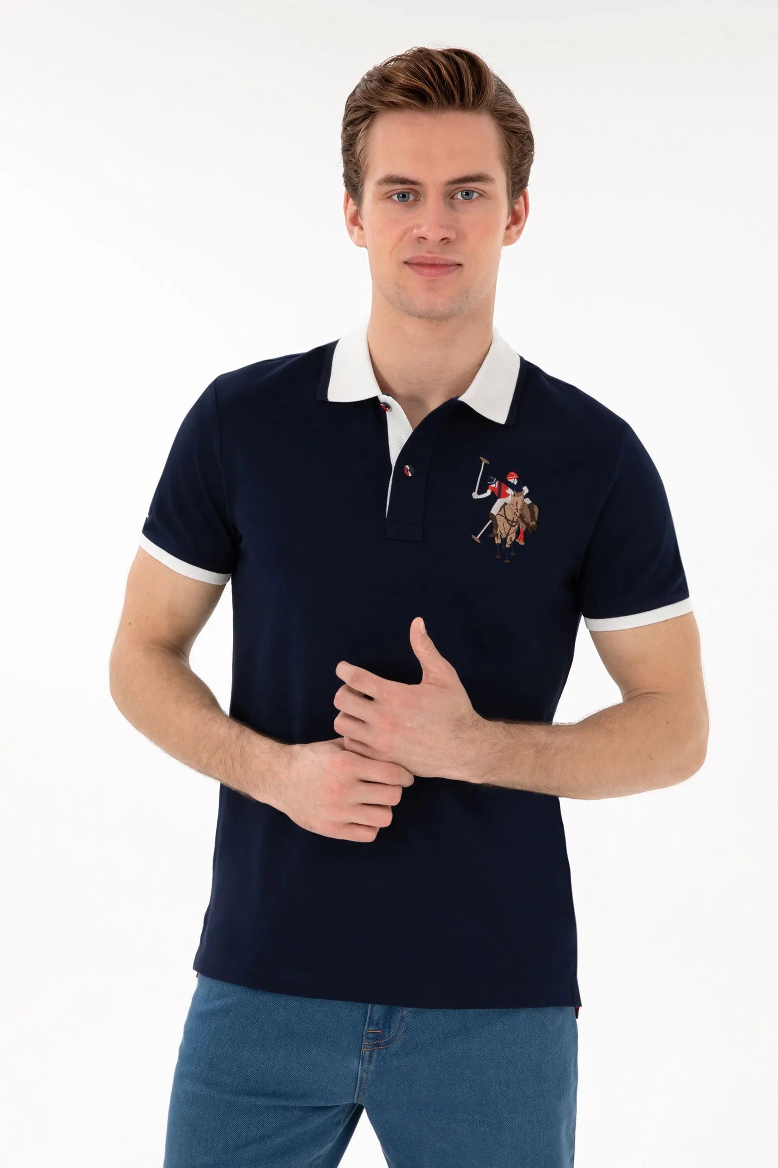 U.S. Polo Assn. Navy Blue Men Navy Blue Slim Fit Polo Shirt SKU: G081SZ0110 2084815_VR033 Image 01