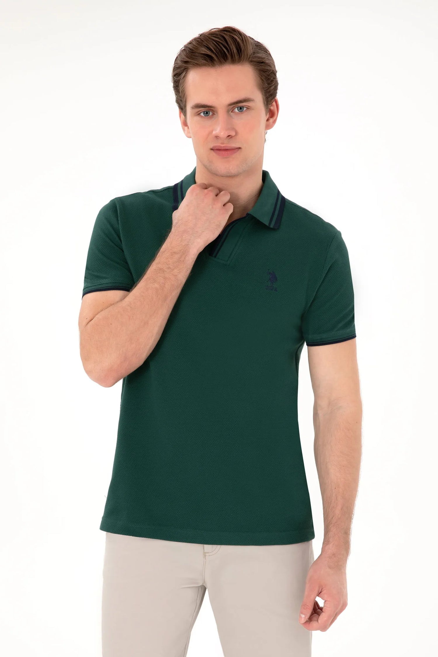 U.S. Polo Assn. Dark Green Men Dark Green Polo Shirt SKU: G081SZ0110 2085130_VR079 Image 01
