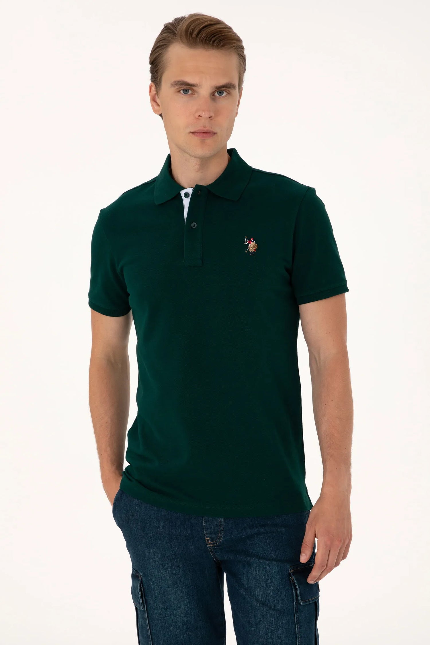 U.S. Polo Assn. Dark Green Men Dark Green Polo Shirt SKU: G081SZ0110 2252503_VR079 Image 01