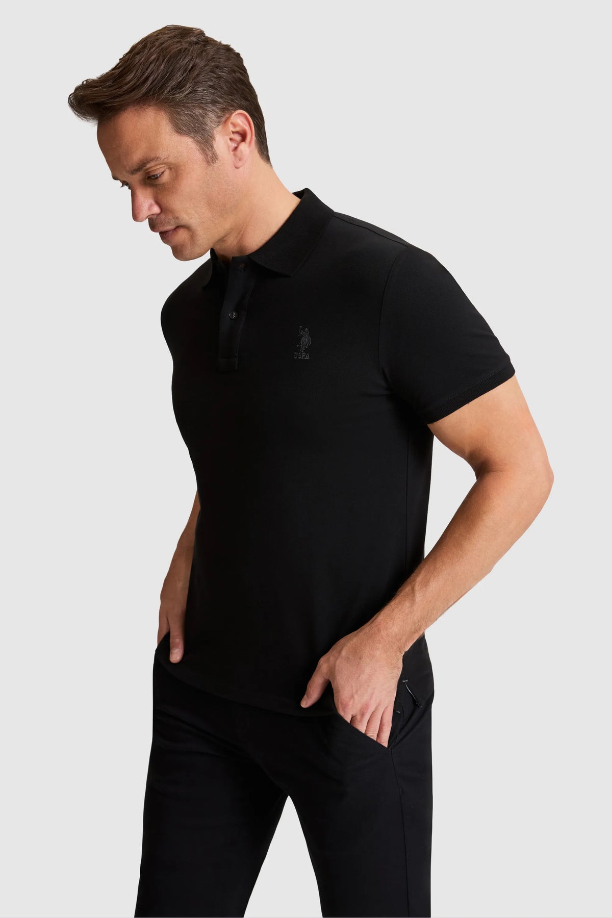 U.S. Polo Assn. Black Men Black Short Sleeve Cotton Polo Shirt SKU: G081SZ0110 PU-8895_VR046 Image 03