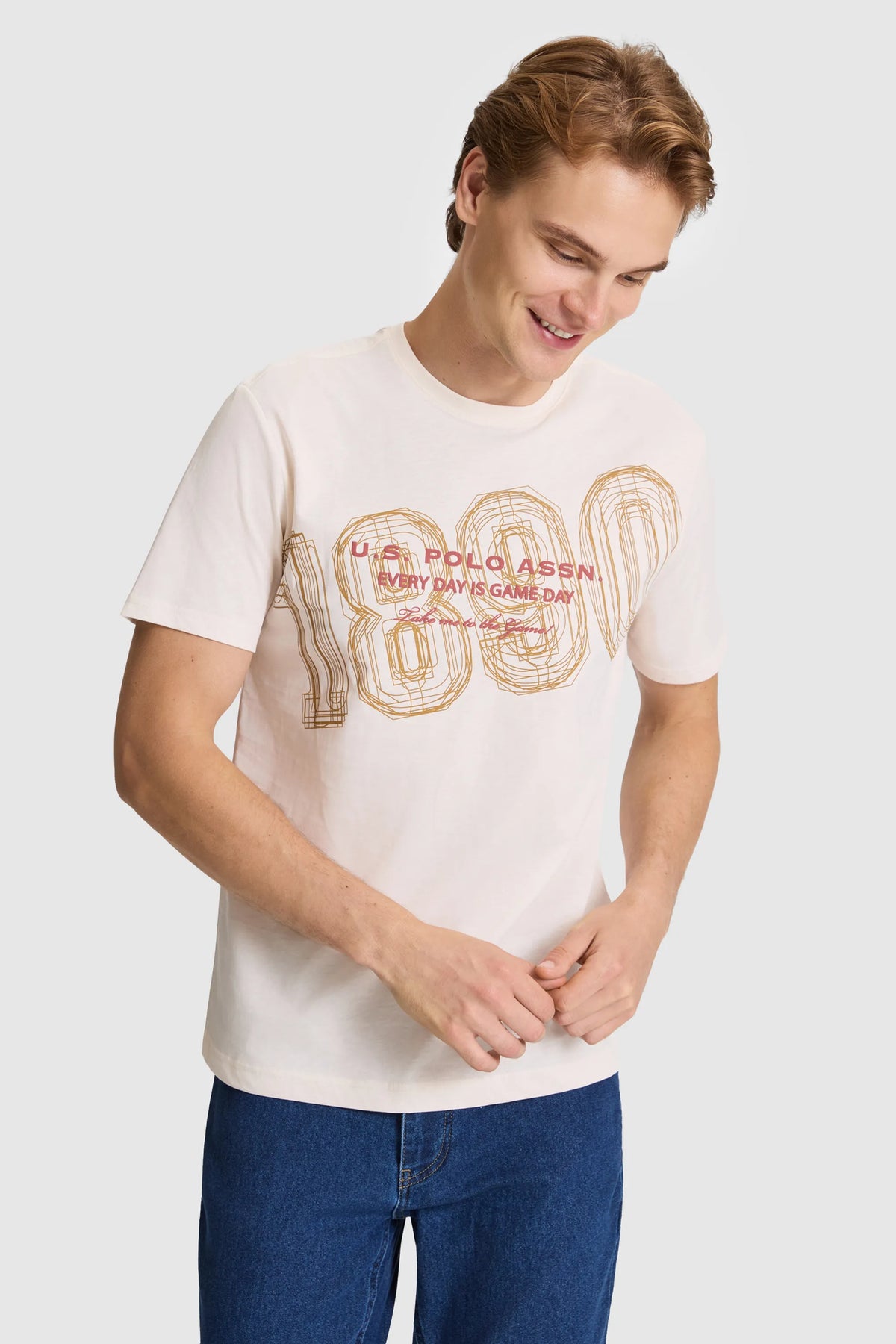 U.S. Polo Assn. Cream Men Cream Short Sleeve Printed T-Shirt SKU: G081SZ0110 PU-9682_VR071 Image 03