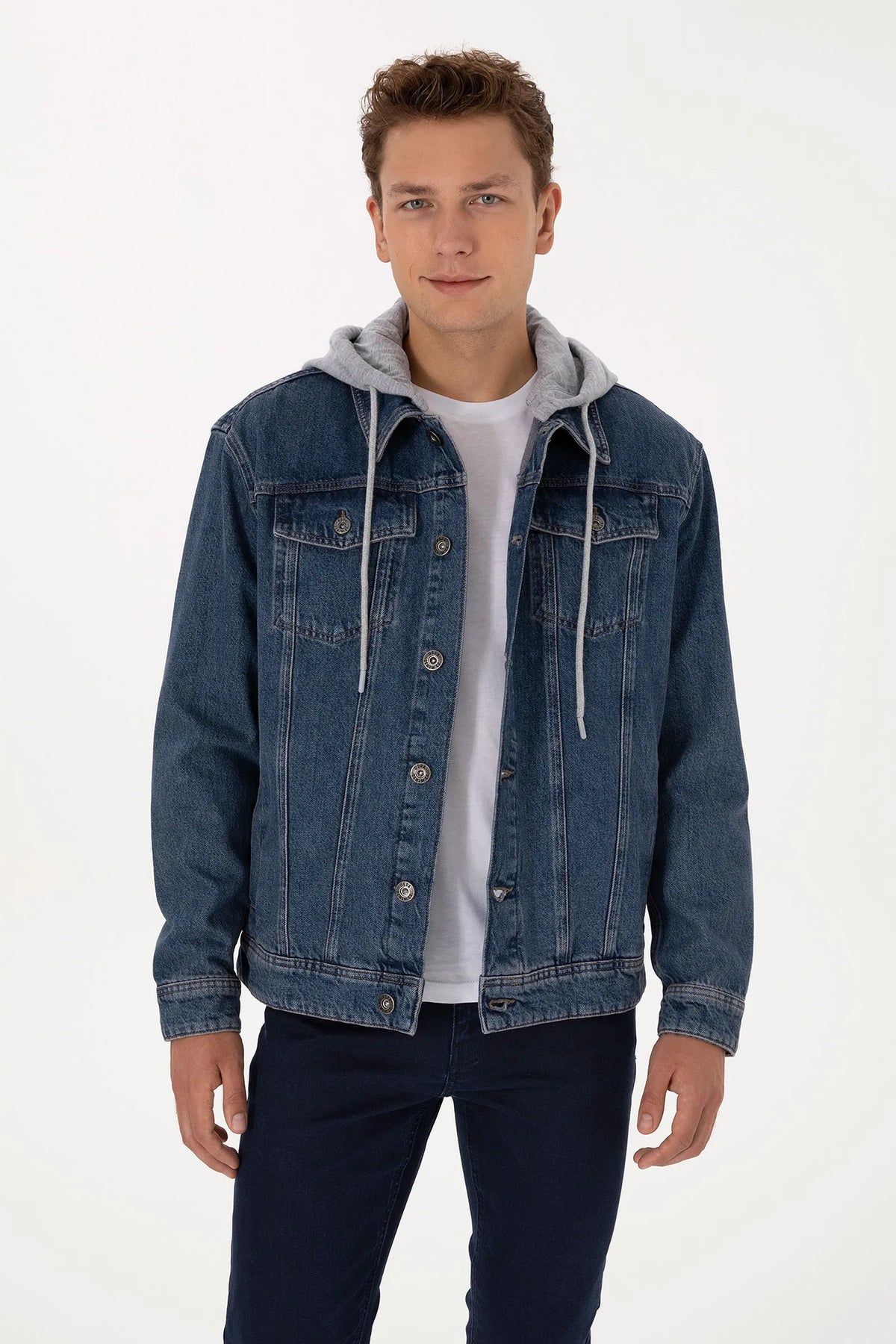 U.S. Polo Assn. Dark Blue Men Dark Blue Hooded Denim Jacket SKU: G081SZ0770 2234897_DN0023 Image 01