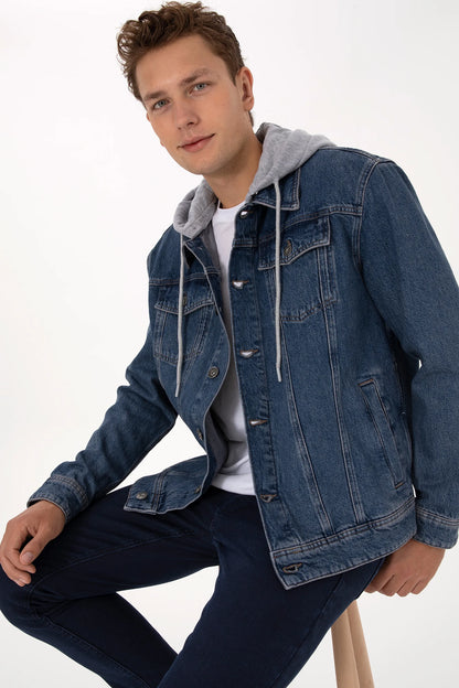U.S. Polo Assn. Dark Blue Men Dark Blue Hooded Denim Jacket SKU: G081SZ0770 2234897_DN0023 Image 04