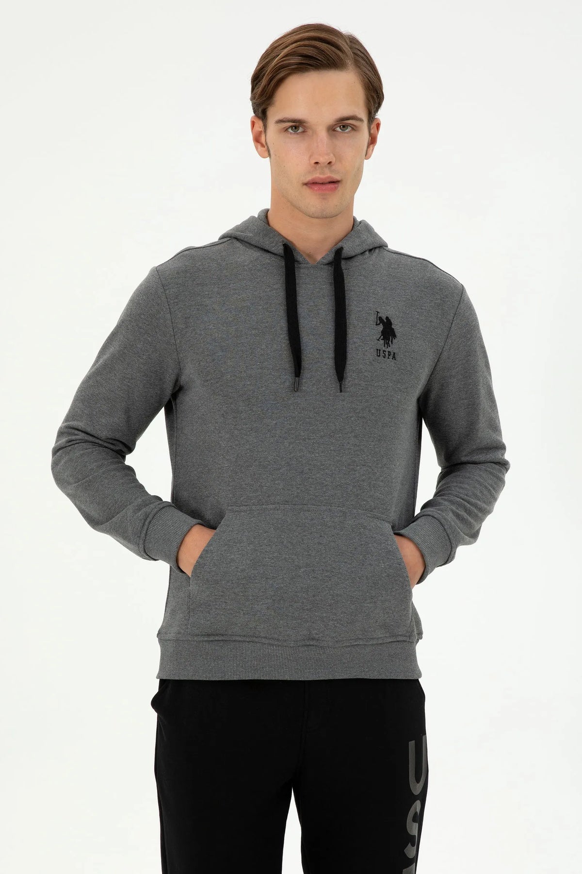 U.S. Polo Assn. Anthracite Melange Men Anthracite Melange Drawstring Hoodie SKU: G081SZ0820 1926894_VR081 Image 01