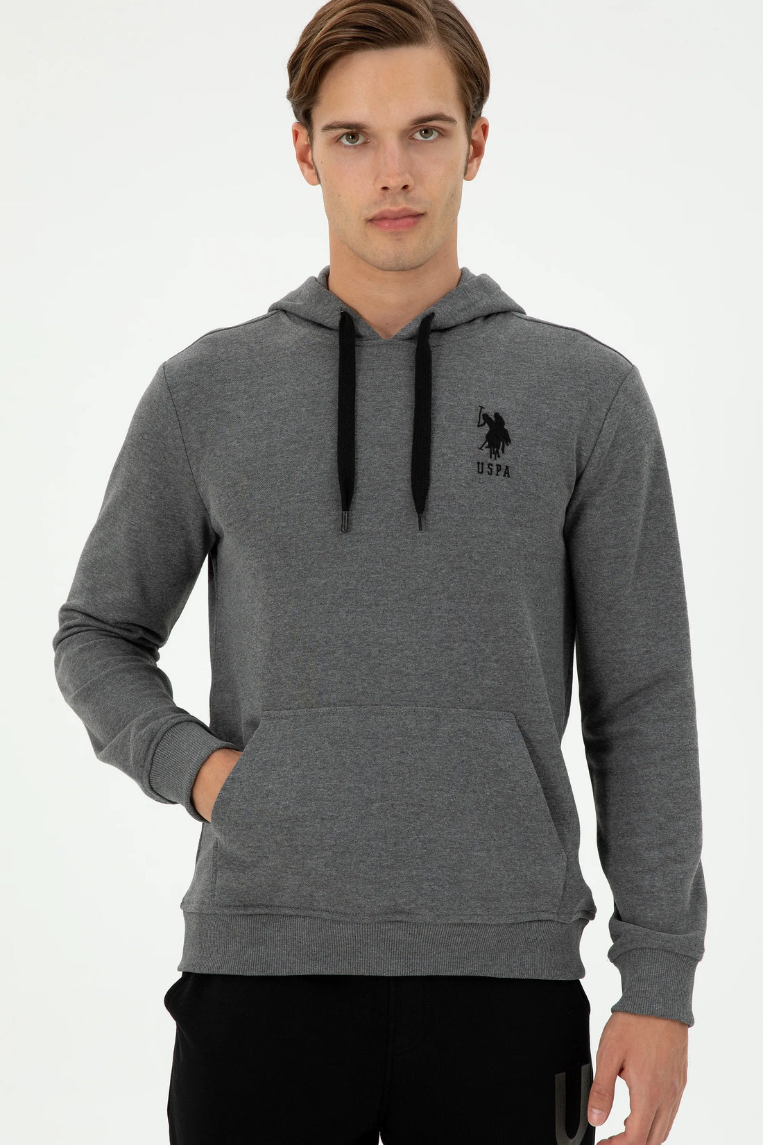 U.S. Polo Assn. Anthracite Melange Men Anthracite Melange Drawstring Hoodie SKU: G081SZ0820 1926894_VR081 Image 03