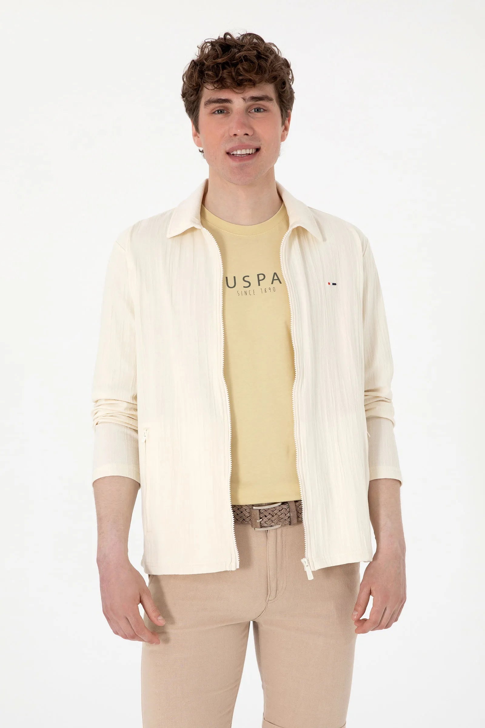 U.S. Polo Assn. Cream Men Cream Knitting Cardigan SKU: G081SZ0820 2103996_VR071 Image 01