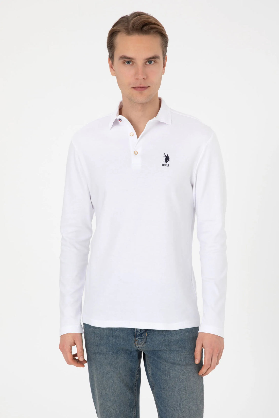 U.S. Polo Assn. White Men White Long Sleeve Textured PiquŽ Polo Shirt SKU: G081SZ0820 2225618_VR013 Image 01