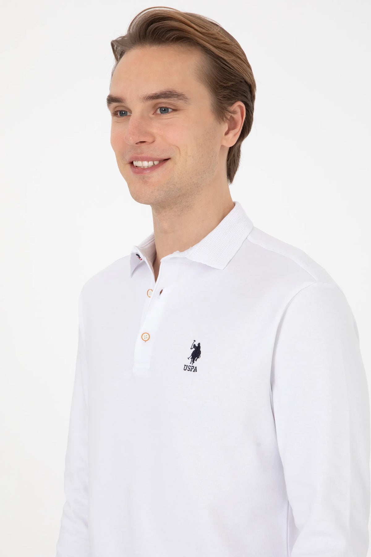 U.S. Polo Assn. White Men White Long Sleeve Textured PiquŽ Polo Shirt SKU: G081SZ0820 2225618_VR013 Image 02