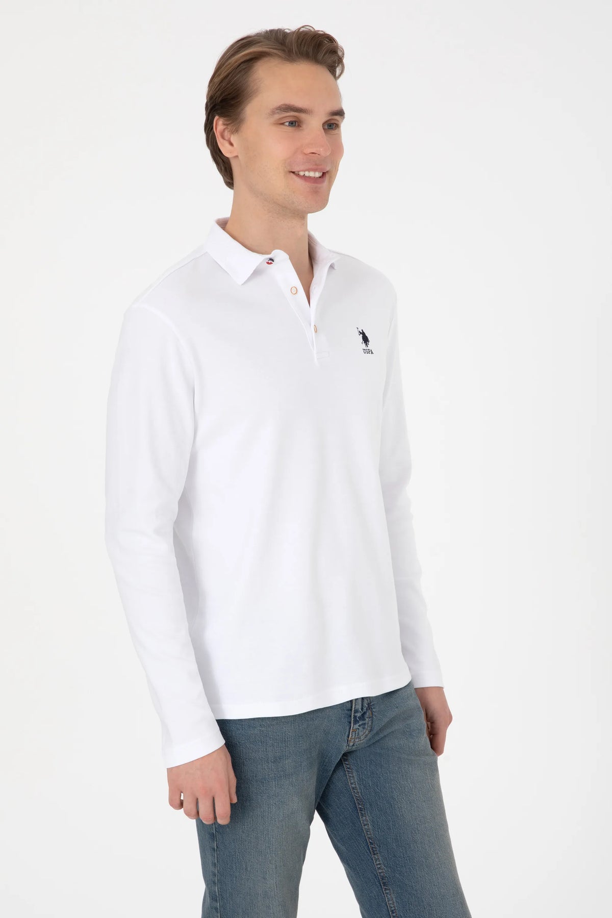 U.S. Polo Assn. White Men White Long Sleeve Textured PiquŽ Polo Shirt SKU: G081SZ0820 2225618_VR013 Image 03
