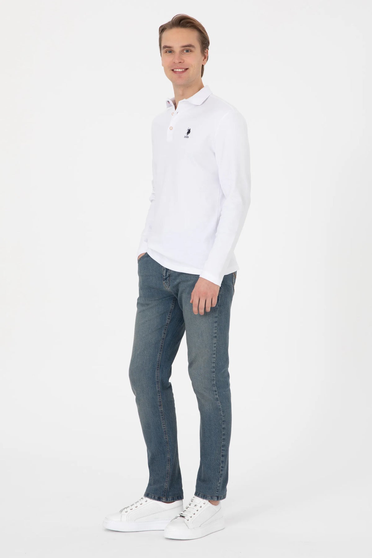 U.S. Polo Assn. White Men White Long Sleeve Textured PiquŽ Polo Shirt SKU: G081SZ0820 2225618_VR013 Image 04