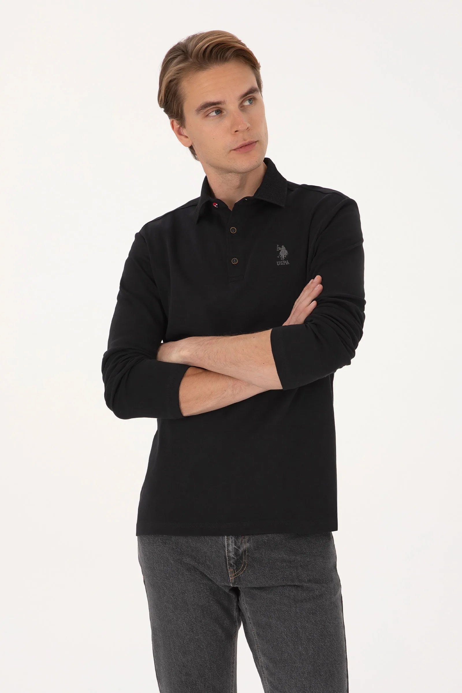 U.S. Polo Assn._Black_Black Long Sleeve Polo Shirt_G081SZ0820 2225618_VR046_01