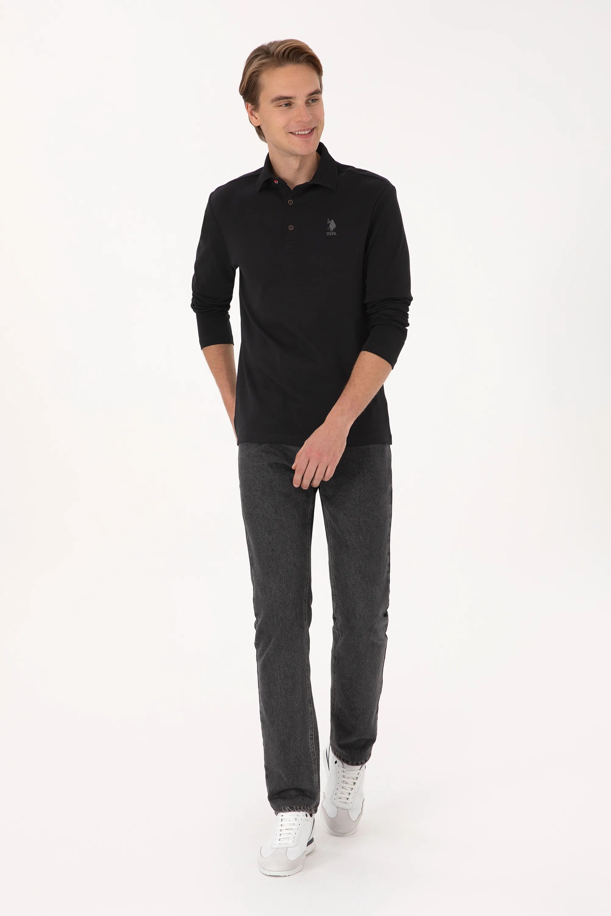 U.S. Polo Assn._Black_Black Long Sleeve Polo Shirt_G081SZ0820 2225618_VR046_04