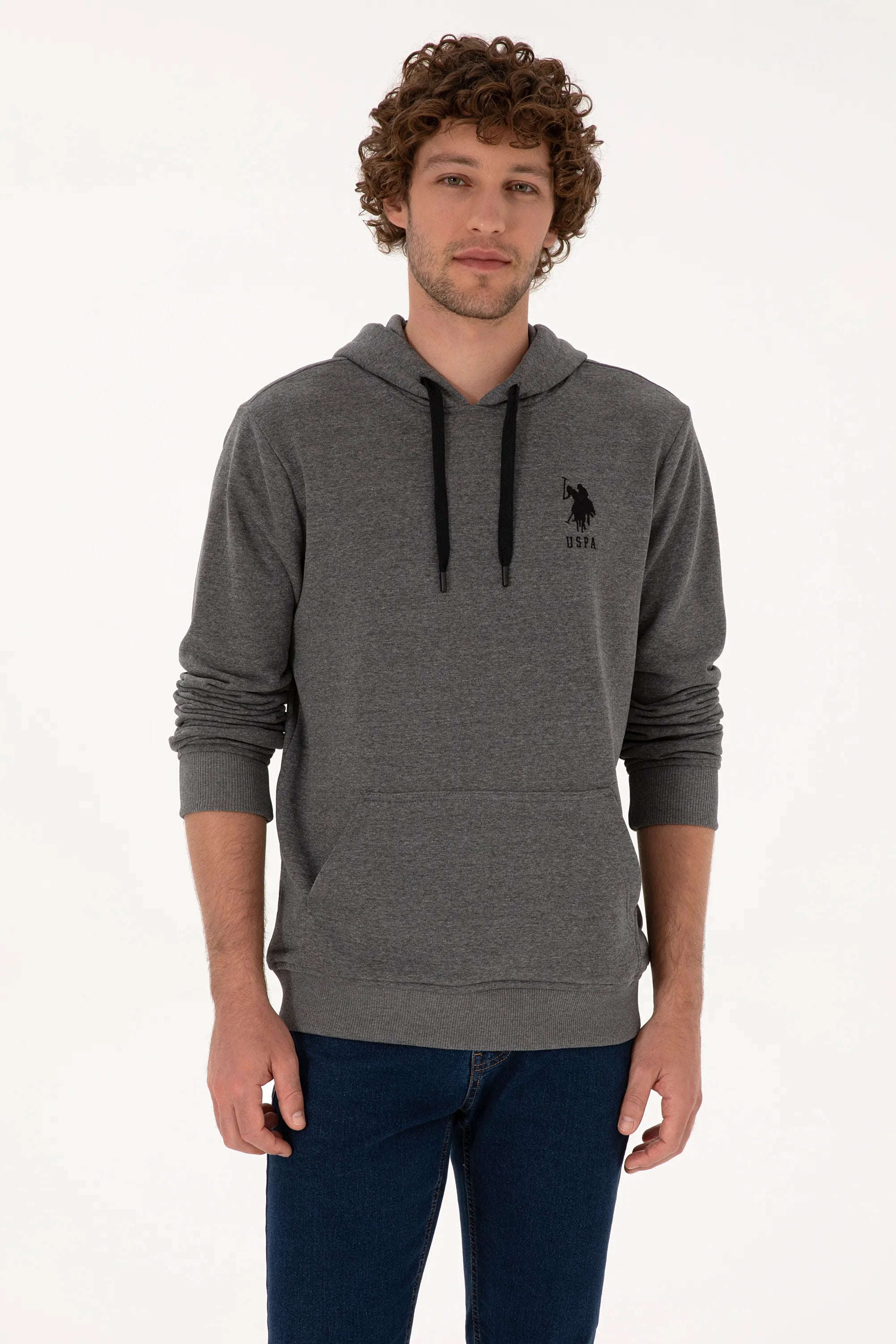 U.S. Polo Assn._Anthracite Mela_Anthracite Mela Hoodie With Logo_G081SZ0820 2225794_VR081_03