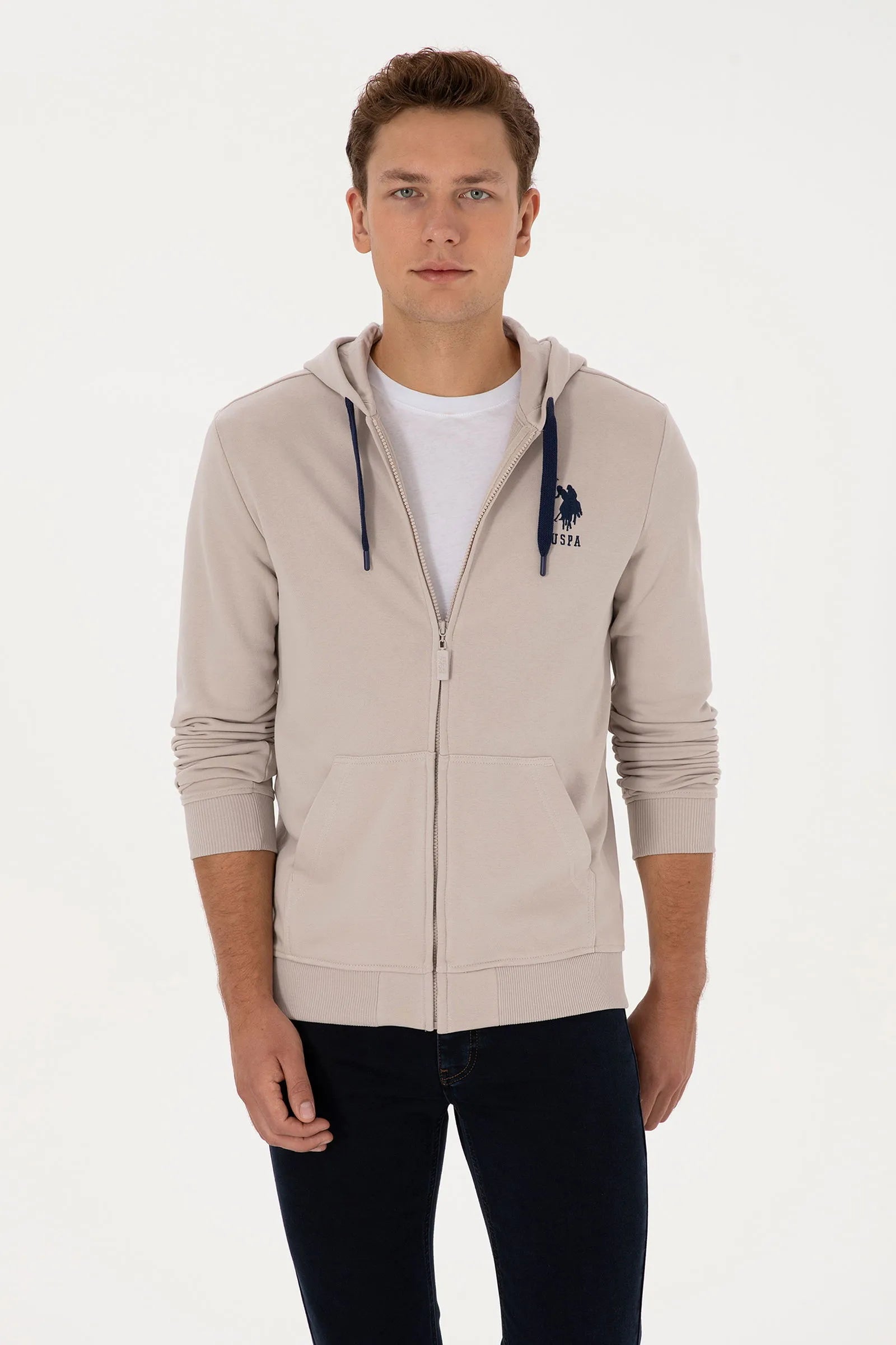 U.S. Polo Assn._Stone_Stone Zip Up Hoodie With Logo_G081SZ0820 2226461_VR049_01