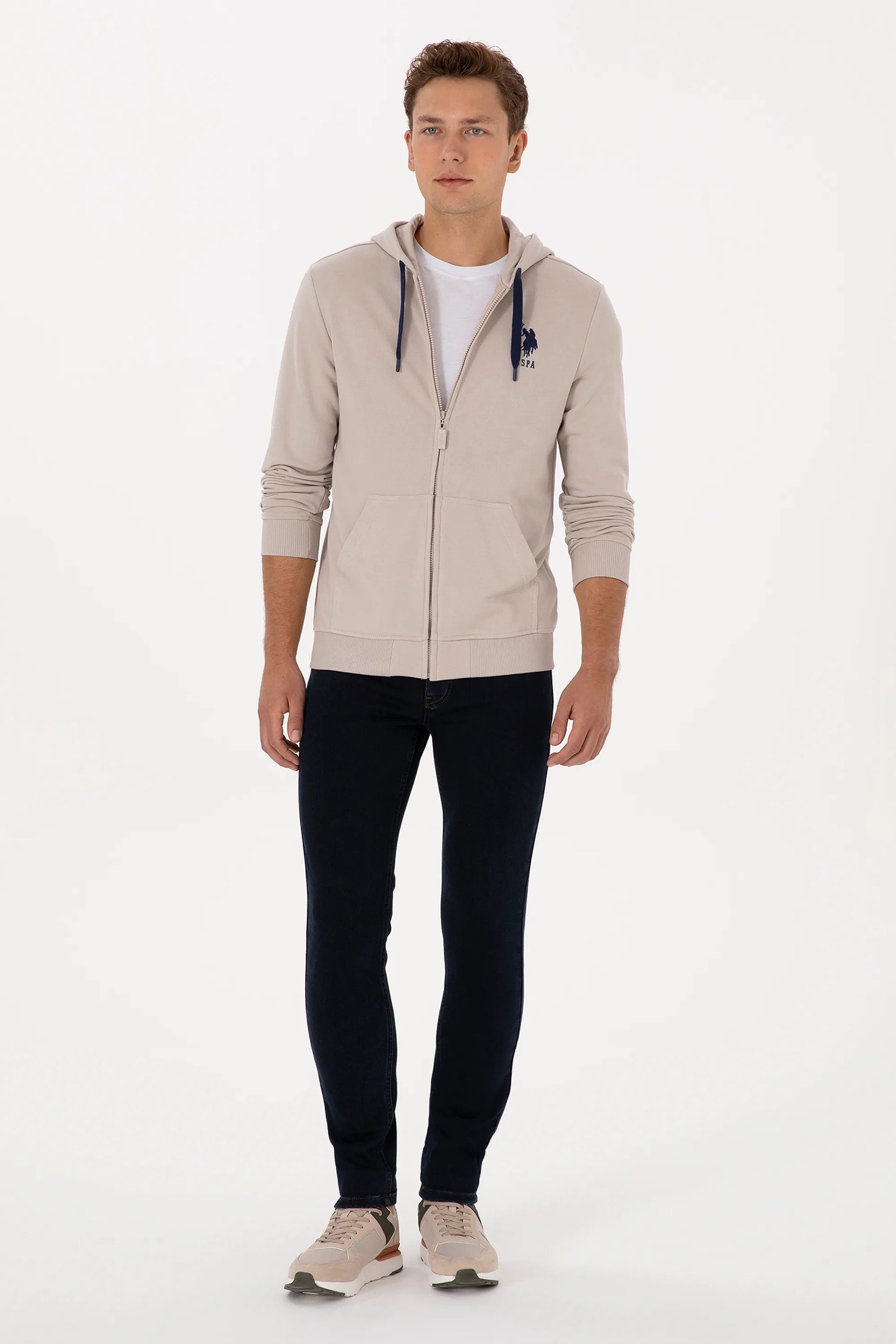 U.S. Polo Assn._Stone_Stone Zip Up Hoodie With Logo_G081SZ0820 2226461_VR049_04