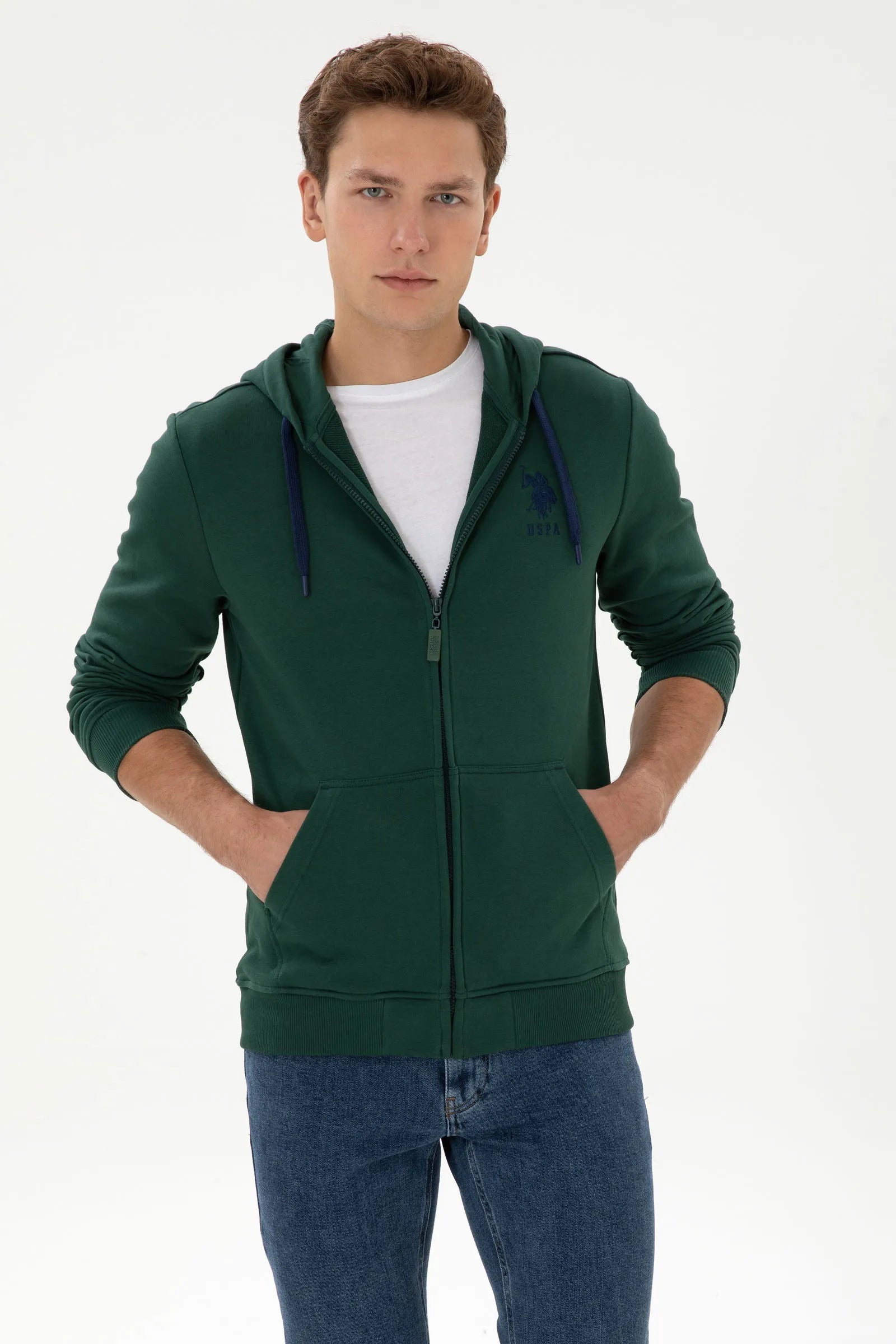 U.S. Polo Assn._Dark Green_Dark Green Zip Up Hoodie With Logo_G081SZ0820 2226461_VR079_01