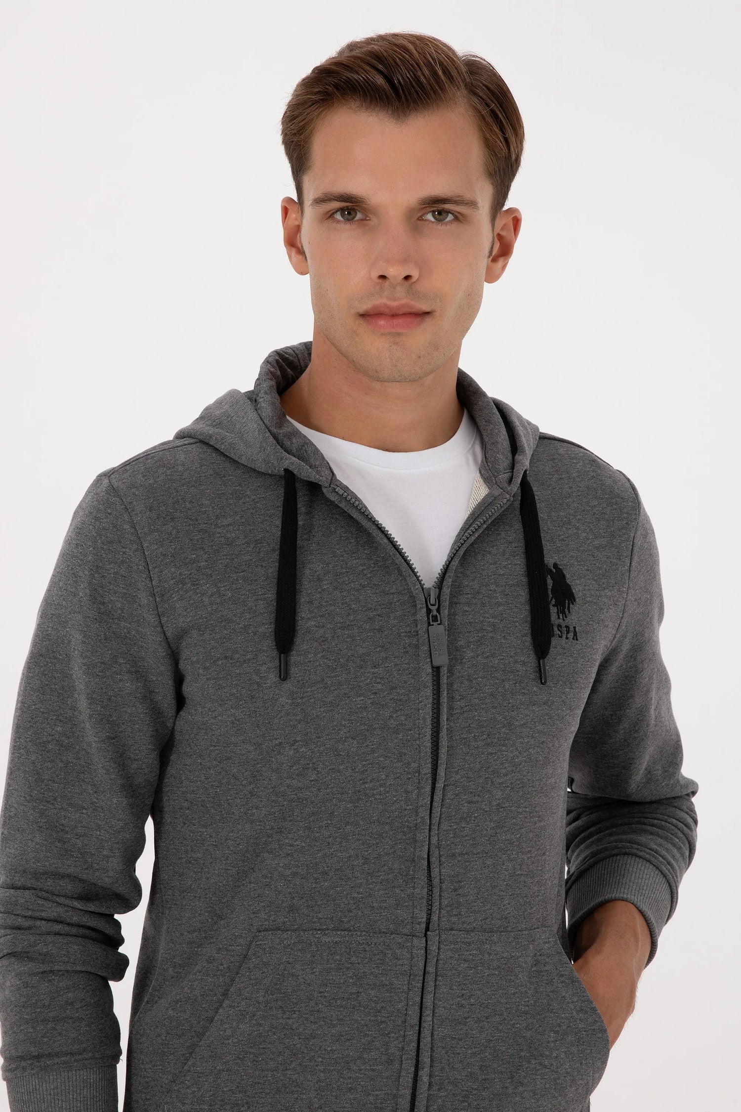 U.S. Polo Assn._Anthracite Mela_Anthracite Mela Zip Up Hoodie_G081SZ0820 2226461_VR081_02