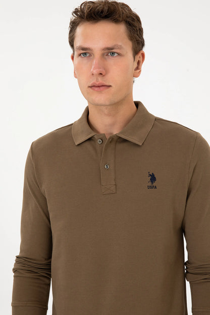 U.S. Polo Assn._Khaki_Khaki Long Sleeve Polo Shirt_G081SZ0820 2226497_VR027_02