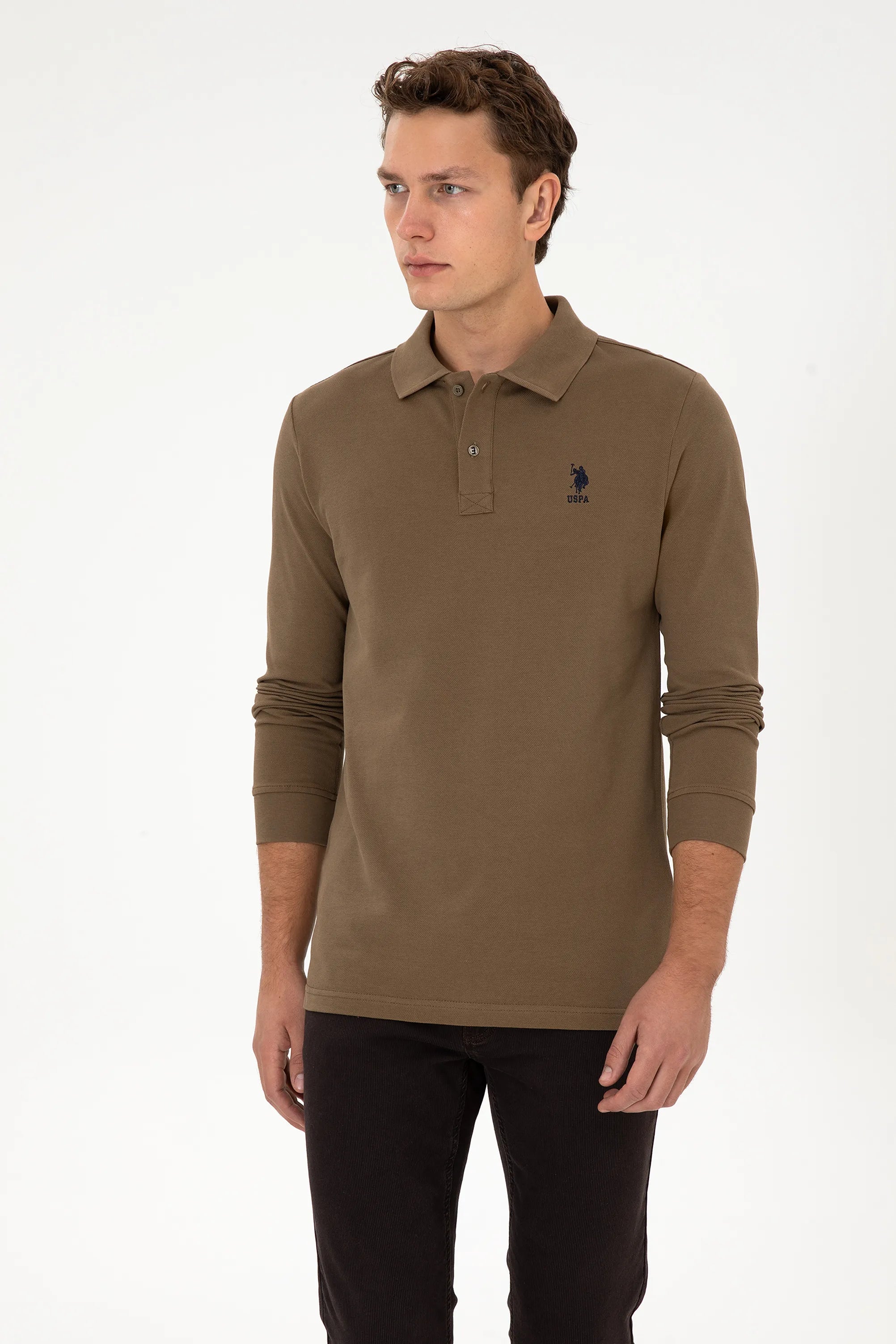 U.S. Polo Assn._Khaki_Khaki Long Sleeve Polo Shirt_G081SZ0820 2226497_VR027_03