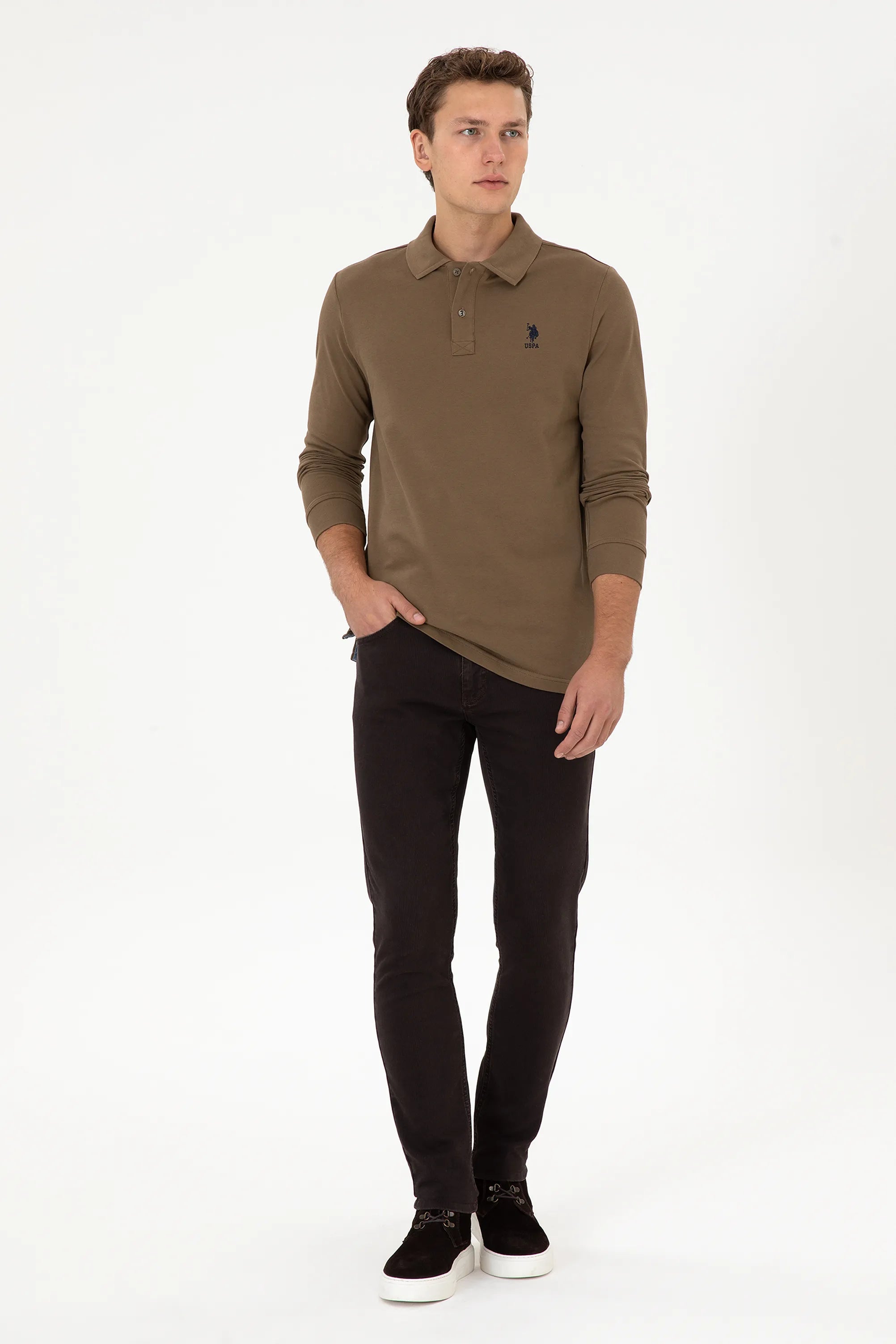 U.S. Polo Assn._Khaki_Khaki Long Sleeve Polo Shirt_G081SZ0820 2226497_VR027_04